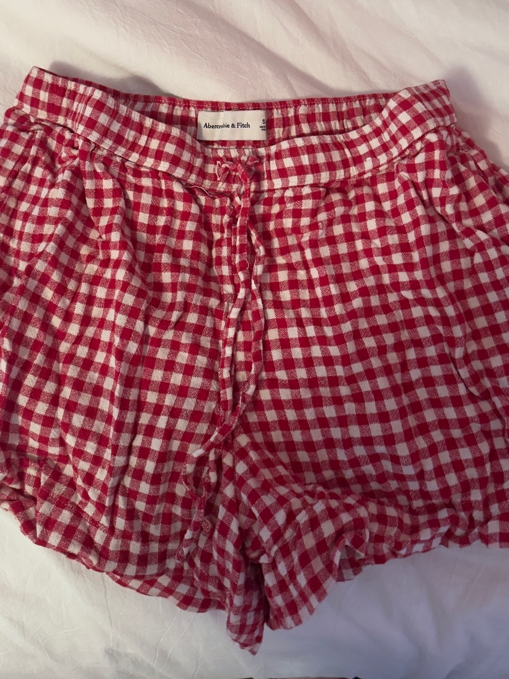 Abercrombie & Fitch Red and White Gingham High-Waist Shorts